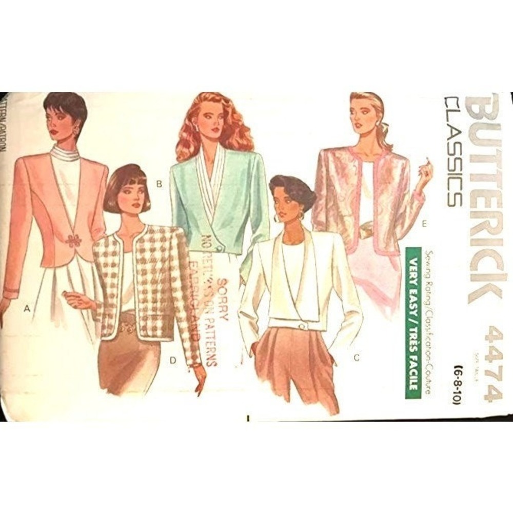 Butterick Sewing Pattern 4474 Loose Fitting Jackets Misses Size 6-10